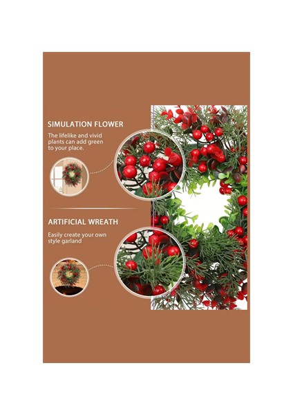 45 cm (17.71 Inç) Festive Yapay Noel Çelengi – Çam Yaprakları ve Kırmızı Meyveler | Klasik Duvar & Kapı Süsü | Elektrik Gerektirmez | Ev ve Parti Dekoru Için Ideal