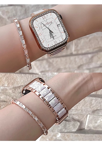 Apple Watch 11-10(42MM) 9-8-7 (41MM) 6 5 4 SE(40MM) Uyumlu Seramik Metal Şık Bilezik Kordon Kayış