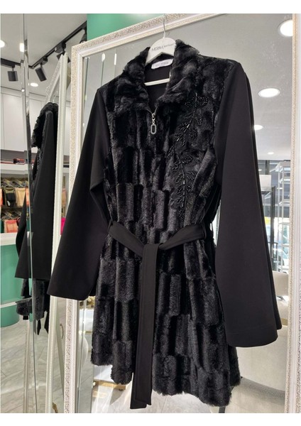 Hale Fourrure Angora Ceket - Siyah - 2