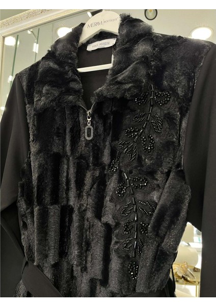 Hale Fourrure Angora Ceket - Siyah - 2 modelleri