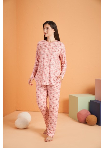 Kadın Boy Düğmeli Pijama Takımı 28055