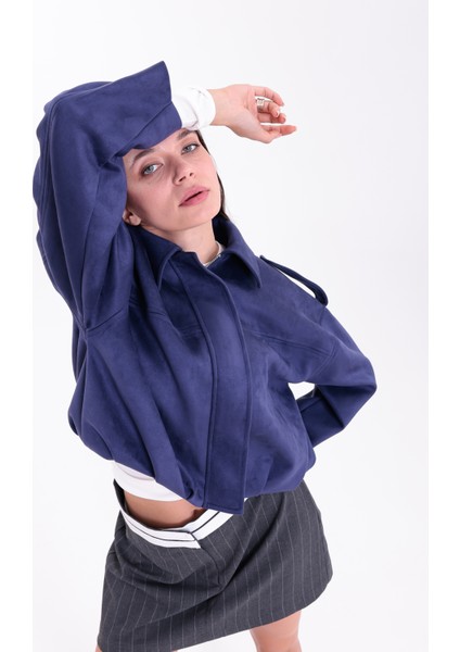 Oversıze Mavi Süet Bomber Ceket fiyatları