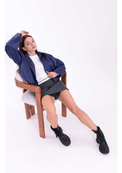 Oversıze Mavi Süet Bomber Ceket fırsatları