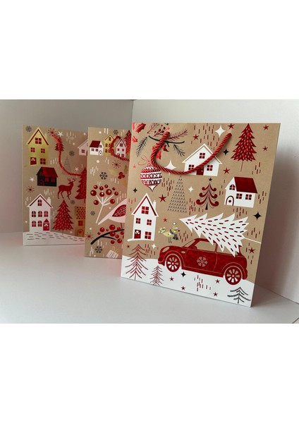 Yılbaşı Hediye Çantası | Orta Boy Parıltılı Kabartmalı Tekli Paket