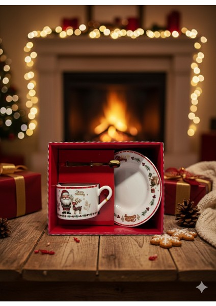 Noel Baba Temalı Kupa – Tabak – Kaşık 3’lü Hediye Seti