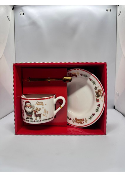 Noel Baba Temalı Kupa – Tabak – Kaşık 3’lü Hediye Seti modelleri