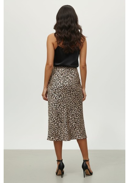 Kadın Leopar Desenli Midi Boy Saten Etek fırsatları