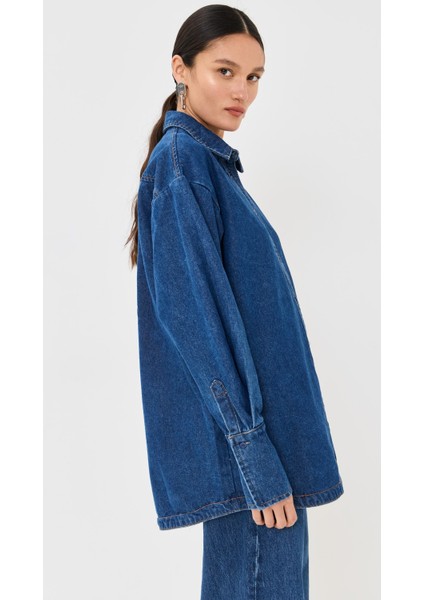 Koyu Mavi Regular Kalıp Gömlek & Bol Paça Pantolon Denim Takım. fiyatları