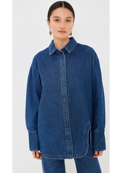 Koyu Mavi Regular Kalıp Gömlek & Bol Paça Pantolon Denim Takım. fırsatları