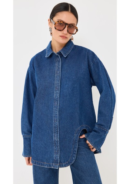 Koyu Mavi Regular Kalıp Gömlek & Bol Paça Pantolon Denim Takım. indirimleri