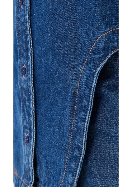 Koyu Mavi Regular Kalıp Gömlek & Bol Paça Pantolon Denim Takım.