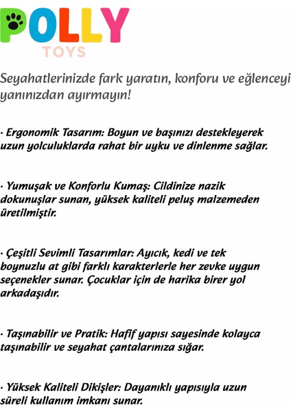Seyahat Boyun Yastığı Çocuklara Özel 40 cm - Rahat & Yumuşak Destek Yastığı modelleri