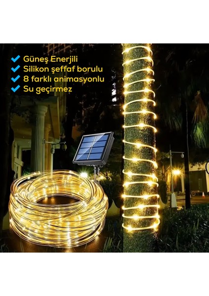 Güneş Enerjili Silikon Borulu 12M Dekoratif 100 LED Lamba – Se Geçirmez Dış Mekan LED Aydınlatma modelleri