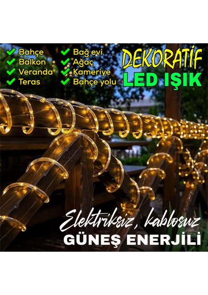 Güneş Enerjili Silikon Borulu 12M Dekoratif 100 LED Lamba – Se Geçirmez Dış Mekan LED Aydınlatma fırsatları