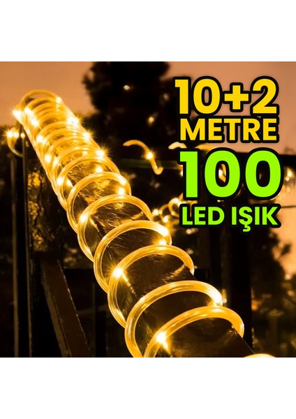 Güneş Enerjili Silikon Borulu 12M Dekoratif 100 LED Lamba – Se Geçirmez Dış Mekan LED Aydınlatma