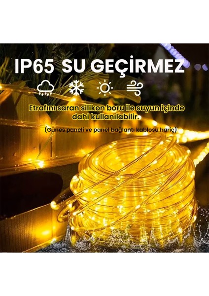 Güneş Enerjili Silikon Borulu 12M Dekoratif 100 LED Lamba – Se Geçirmez Dış Mekan LED Aydınlatma