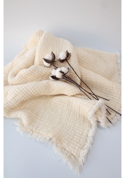 7 Katlı Elyaf Dolgulu %100 Pamuk Kalın Müslin Bebek Battaniyesi - Ekru Renk 120X120 cm fiyatları