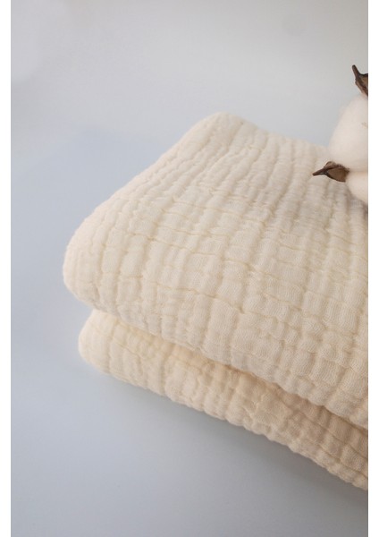 7 Katlı Elyaf Dolgulu %100 Pamuk Kalın Müslin Bebek Battaniyesi - Ekru Renk 120X120 cm modelleri