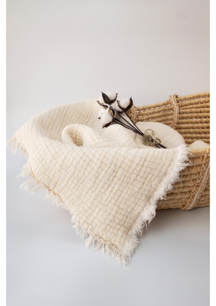 7 Katlı Elyaf Dolgulu %100 Pamuk Kalın Müslin Bebek Battaniyesi - Ekru Renk 120X120 cm fırsatları