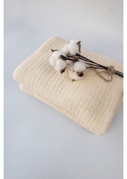 7 Katlı Elyaf Dolgulu %100 Pamuk Kalın Müslin Bebek Battaniyesi - Ekru Renk 120X120 cm indirimleri