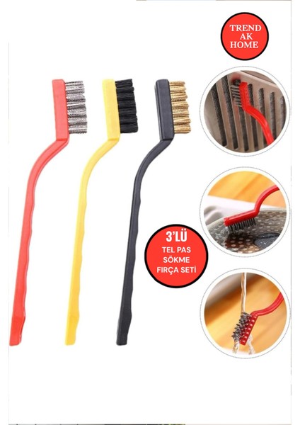 3 Adet Ocak Fırın Mangal Izgara Temizliği Tel Pas Sökme Fırçası 3lü Yağ Temizleme Fırçası