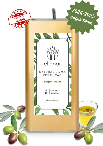 Soğuk Sıkım Natürel Sızma Zeytinyağı 5 Lt Teneke (Ayvalık 2024 - 2025)