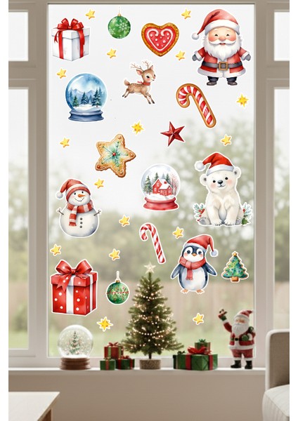 Sevimli Noel Baba, Penguen ve Ayıcık Cam Sticker Seti – Yılbaşı Pencere Süsleri Çıkartmaları fiyatları