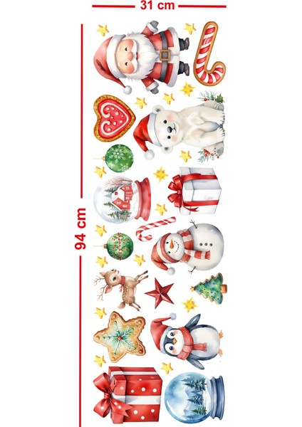 Sevimli Noel Baba, Penguen ve Ayıcık Cam Sticker Seti – Yılbaşı Pencere Süsleri Çıkartmaları modelleri