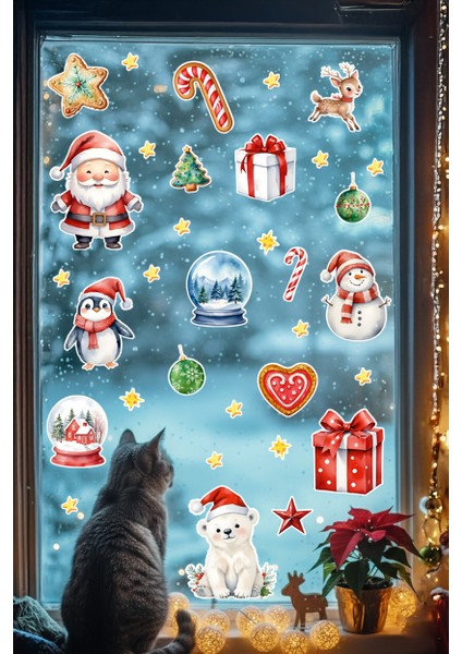Sevimli Noel Baba, Penguen ve Ayıcık Cam Sticker Seti – Yılbaşı Pencere Süsleri Çıkartmaları indirimleri