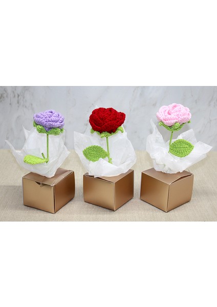 Kutulu Tekli Gül Kutulu (El Örgüsü)