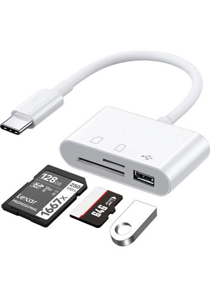 SE-7141 USB Type C To Sd Microsd Tf Kart Okuyucu USB 3in1 Çevirici Dönüştürücü Adaptör