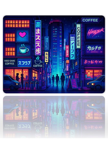 Neon Tokyo Nights Gaming Oyuncu Xl Mouse Pad Kaydırmaz Dikişli Mousepad 48X40 4mm mm Premium Büyük Boy