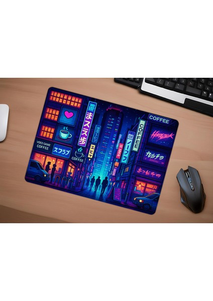 Neon Tokyo Nights Gaming Oyuncu Xl Mouse Pad Kaydırmaz Dikişli Mousepad 48X40 4mm mm Premium Büyük Boy