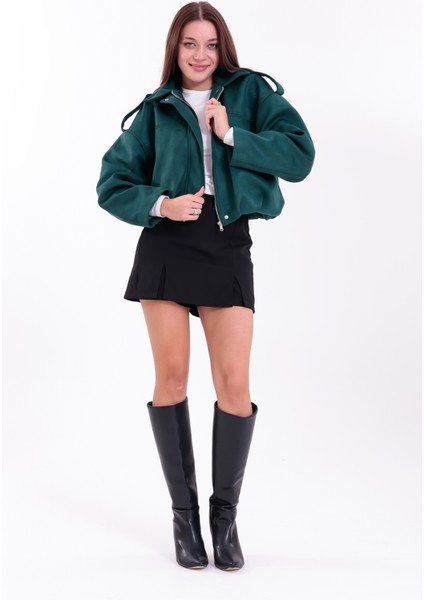 Oversıze Yeşil Süet Bomber Ceket Şık modelleri