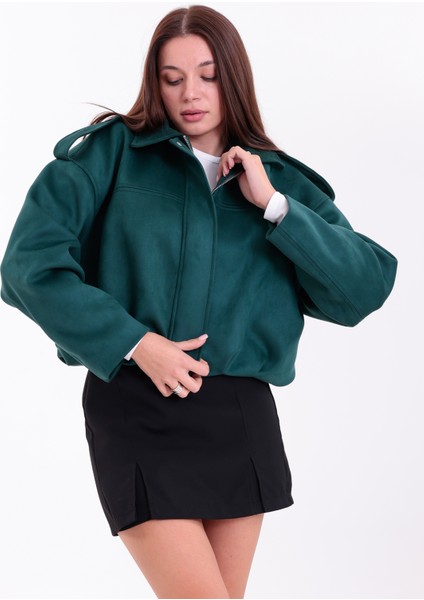 Oversıze Yeşil Süet Bomber Ceket Şık
