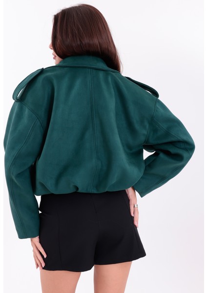 Oversıze Yeşil Süet Bomber Ceket Şık