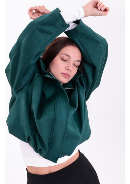 Oversıze Yeşil Süet Bomber Ceket Şık