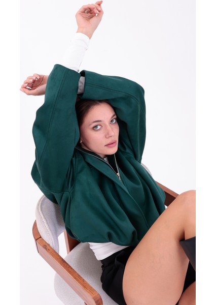 Oversıze Yeşil Süet Bomber Ceket Şık