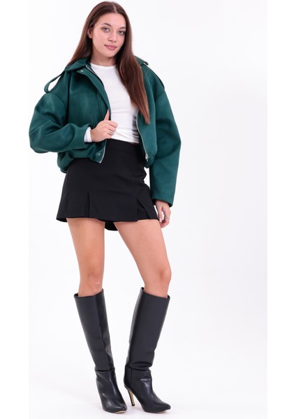 Oversıze Yeşil Süet Bomber Ceket Şık