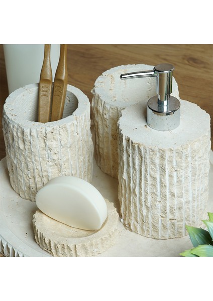 Traverten Mermer Banyo Seti 5’li – El Yapımı Doğal Taş Banyo Aksesuar ve Dekorasyon Seti modelleri