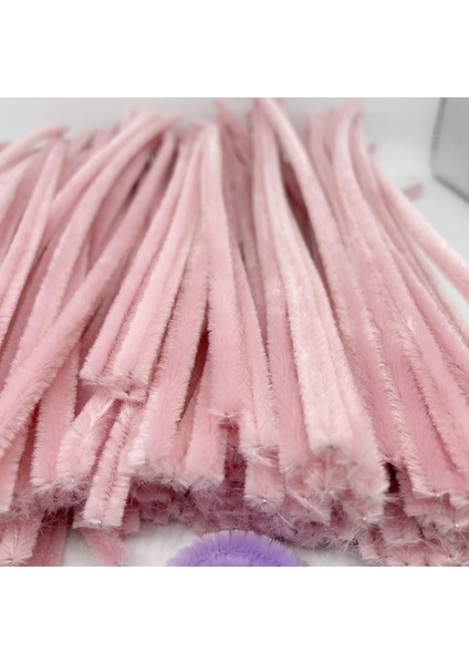 25 Adet Açık Soft Pembe Şönil , Çiçek Yapımına Uygun Tüylü Tel, 30 cm 6 mm modelleri