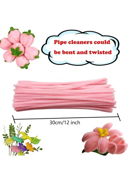 25 Adet Açık Soft Pembe Şönil , Çiçek Yapımına Uygun Tüylü Tel, 30 cm 6 mm fırsatları