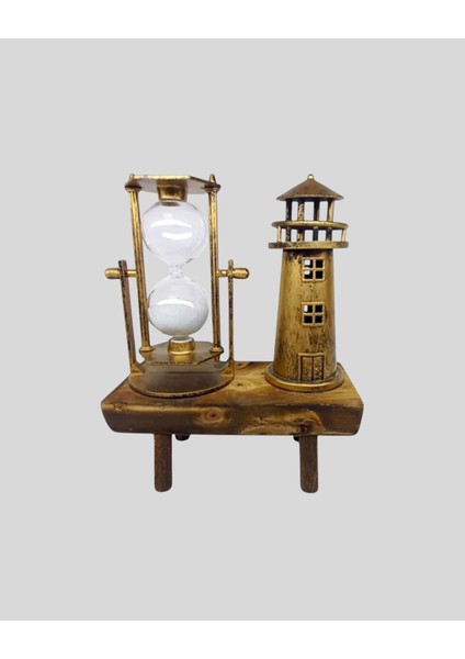 Vintage Kum Saati + Deniz Feneri Modeli – Ahşap Gövdeli Masa Üstü Dekor - MK001R-4OI5C3 fiyatları