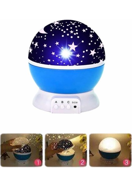 Yıldızlı Gece Lambası Mor Projeksiyon Görünümlü Masa Lambası Renk Değişti - MK001R-4O9A3