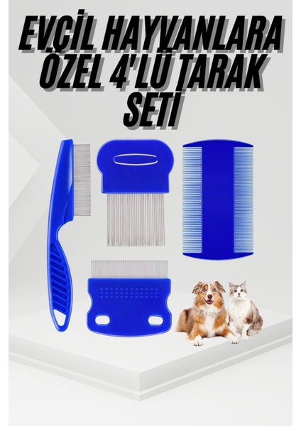 4'lü Bit Pire Tarağı Set Kedi Köpek Evcil Hayvan Tüy Toplayıcı Mavi - MK001R-4OJH04