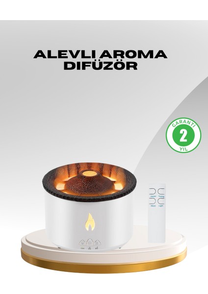 Alev Efektli Aromaterapi Difüzörü – 360 ml Su Hazneli Sessiz ve Zaman Ayarlı - MK001R-4O8MG4
