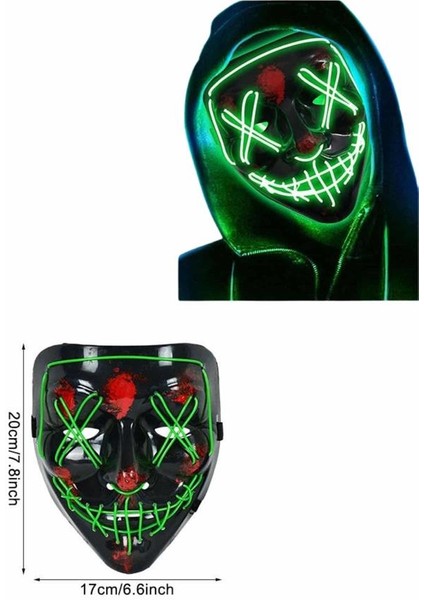 LED Işıklı Neon Maske Cadılar Bayramı Maskesi Korkunç Korku Maskesi - MK001R-4OAIV7 indirimleri