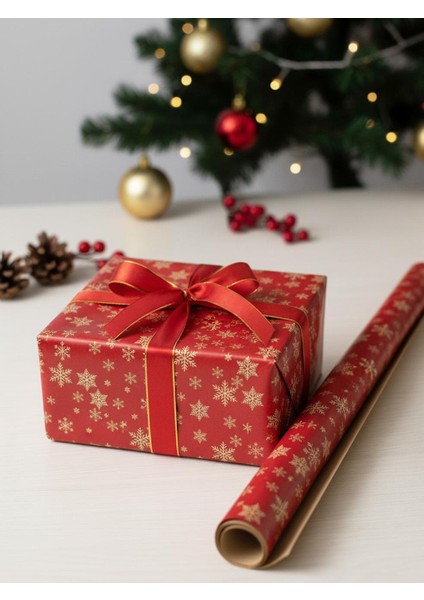 Yılbaşı Hediye Ambalajı Kar Tanesi Desenli Hediye Paketleme Kağıdı 70X100 Cm 2'li
