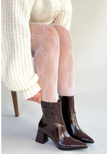 Bordo Rugan Fermuarlı Kadın Topuklu Bot