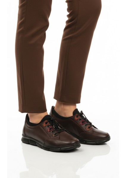 Kahve Hakiki Deri Ortopedik Kadın Casual Ayakkabı